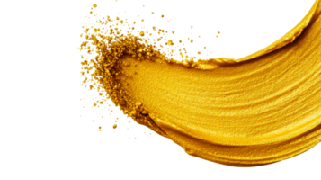 Golden shimmering paint stroke splash, bright abstract art, cut out transparent png