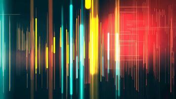 abstract colorful glowing lines in motion, sound spectrum in 3d motion, light wave with hi tech elements moving in slow motion video