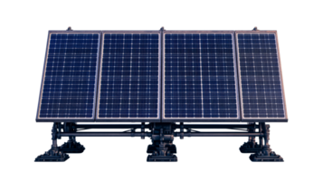 Array of solar panels installed on a support structure, cut out transparent png
