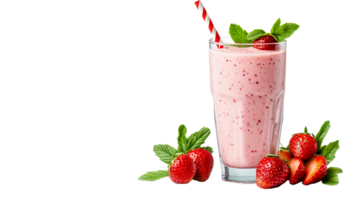 Strawberry smoothie with straw and mint, cut out transparent png