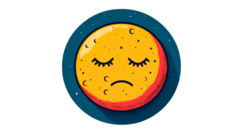 Sad cartoon moon in simple colorful design on transparent background png