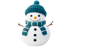 Snowman in a knitted hat and scarf on clear background png