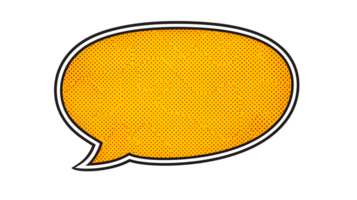 Bright yellow speech bubble with black outline for text insertion png