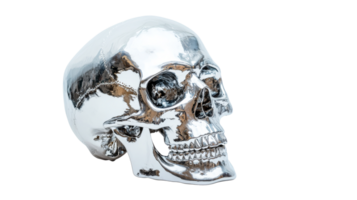Sculptural silver skull on transparent background for artistic display png