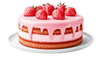 Strawberry Cake with Pink Frosting and Berries, cut out transparent png
