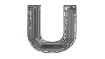 Metallic Letter U, Intricate Circuitry Design, Isolated Symbol, cut out transparent png