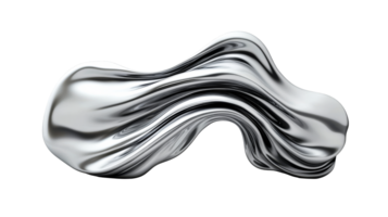 Chrome fluid form, shiny reflective smooth wave surface, cut out transparent png