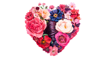 Heart shape from various flowers art design, cut out transparent png
