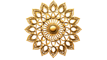 Golden floral mandala pattern with a circular design, cut out transparent png