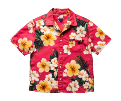 Bright Hawaiian shirt with yellow and white flowers, cut out transparent png
