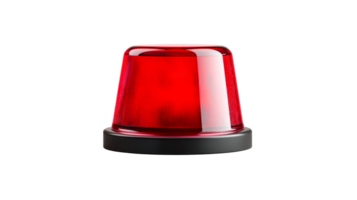 Emergency beacon with vivid red light on black backdrop, cut out transparent png