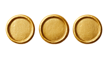 Three golden vintage frames isolated on black background, cut out transparent png