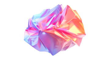 Abstract iridescent crystal shape with folded planes and angles, cut out transparent png