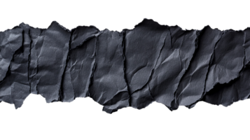 Torn black paper with jagged edges, crumpled sheet texture background, cut out transparent png