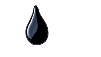 Shiny black drop with visible internal reflections, cut out transparent png