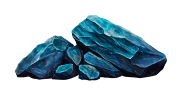Blue rock formation with jagged edges and textured surfaces, cut out transparent png