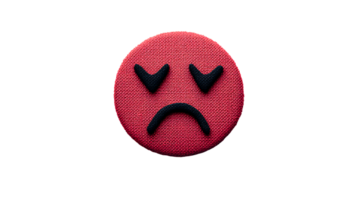 Angry emoji with a red texture and frown expression, cut out transparent png