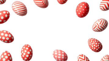 Decorative red Easter eggs with white patterns frame, cut out transparent png