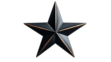 Metallic star with golden edge on a black background, cut out transparent png