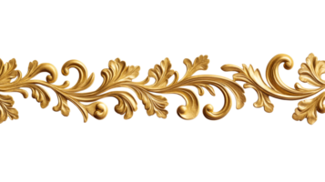 Golden baroque element on black background, isolated, cut out transparent png