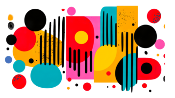 Vivid geometric abstract composition with playful patterns, cut out transparent png