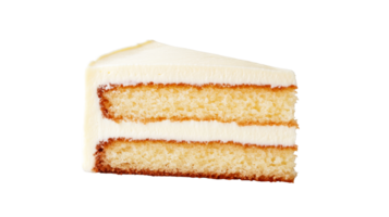 Slice of vanilla cake with frosting, cut out transparent png