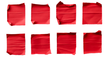 Red paper sheets, crumpled, textured, torn, rough edges, isolated, cut out transparent png