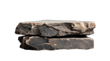 Stacked natural stone platform display, grey rock podium presentation, cut out transparent png