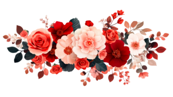 Floral Arrangement of Roses and Poppies in Red Tones, cut out transparent png