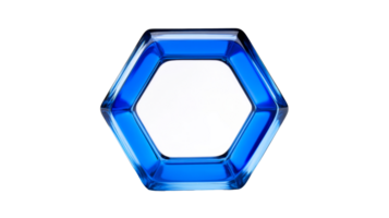 Hexagonal frame of blue glass, shiny texture, cut out transparent png