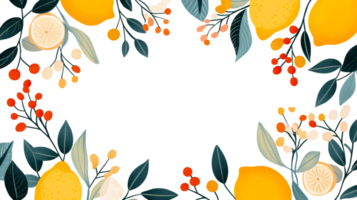 Lemon and botanical frame, vibrant citrus border, organic design, cut out transparent png