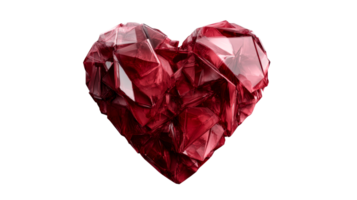 Red crystal heart with sharp edges and a complex pattern, cut out transparent png