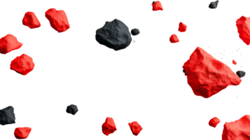Asteroids in space, red and gray rocks floating, cut out transparent png