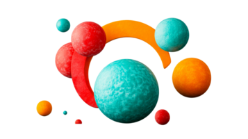 3D rendering of spheres and torus on black background, cut out transparent png