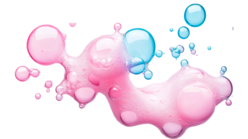 Pink, blue bubbles on black background, abstract liquid structure, cut out transparent png