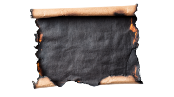 Burnt scroll parchment design, rolled paper texture, charred edges, cut out transparent png