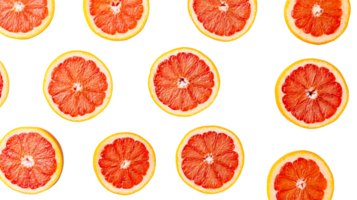 Grapefruit cross section display on black background, cut out transparent png
