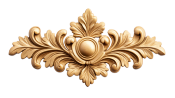Ornate gold wood carving, decorative design element, cut out transparent png