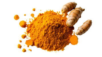 Turmeric roots and powder on a transparent background png