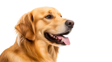 Smiling golden retriever with tongue out on white background png
