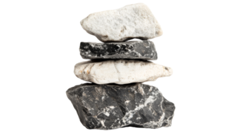 Four colorful rocks stacked on a transparent background png