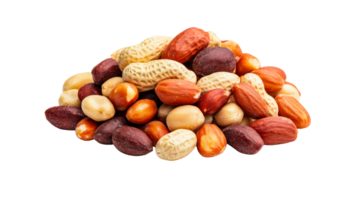 Mixed nuts stacked together on a transparent background png