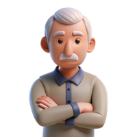 impressive abstract Grumpy senior man with crossed arms high quality png