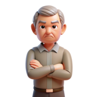 vibrant abstract Grumpy senior man with crossed arms genuine png