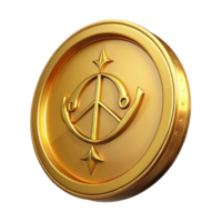 elegant creative A single, ancient gold coin with intricate elven script high quality png