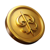 stunning modern A single, ancient gold coin with intricate elven script authentic png