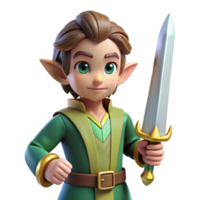 impressive abstract A young elf prince, holding a sword, determined expression, authentic png