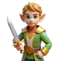 impressive rustic A young elf prince, holding a sword, determined expression, high resolution png