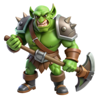 vibrant rustic A fierce orc warrior wielding a massive battleaxe, professional png