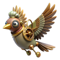 vibrant artistic Steampunk mechanical bird with flapping wings and intricate gears authentic png
